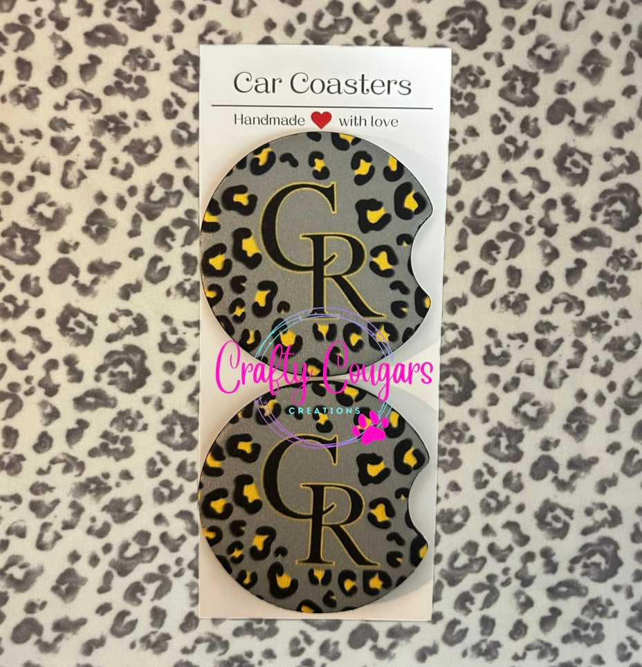CR grey/gold leopard Car Coasters