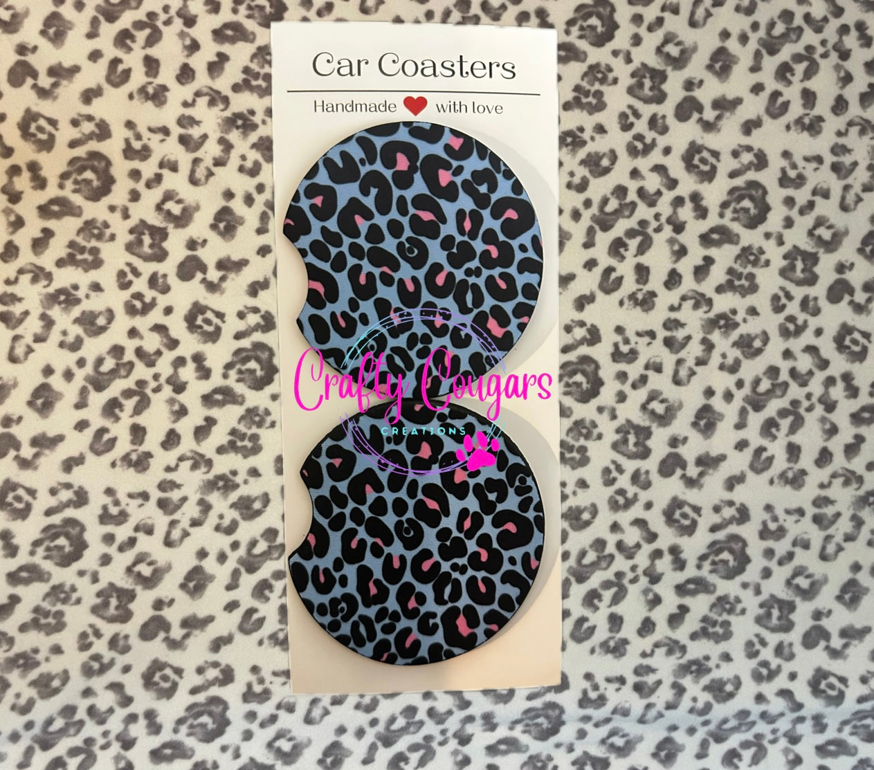 Clearance- Blue/Pink leopard Car Coasters