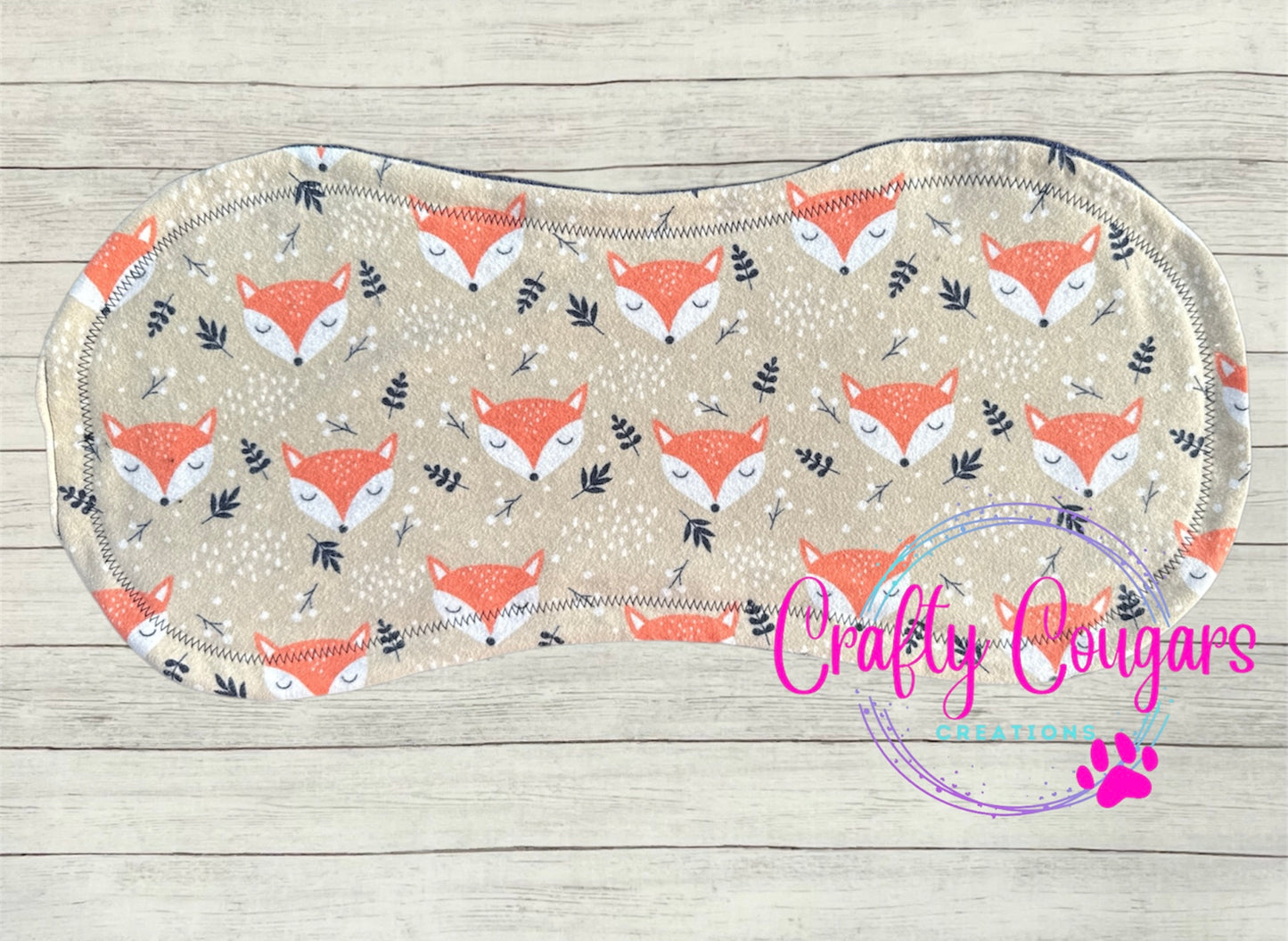 Sleepy Foxes with Navy Leaves Burp Rag