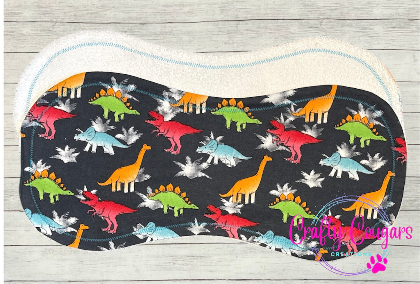 Colorful Dinos on Gray Burp Rag