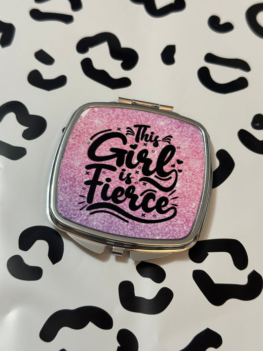 This Girl is Fierce Pink and Purple Compact Mirror- Square