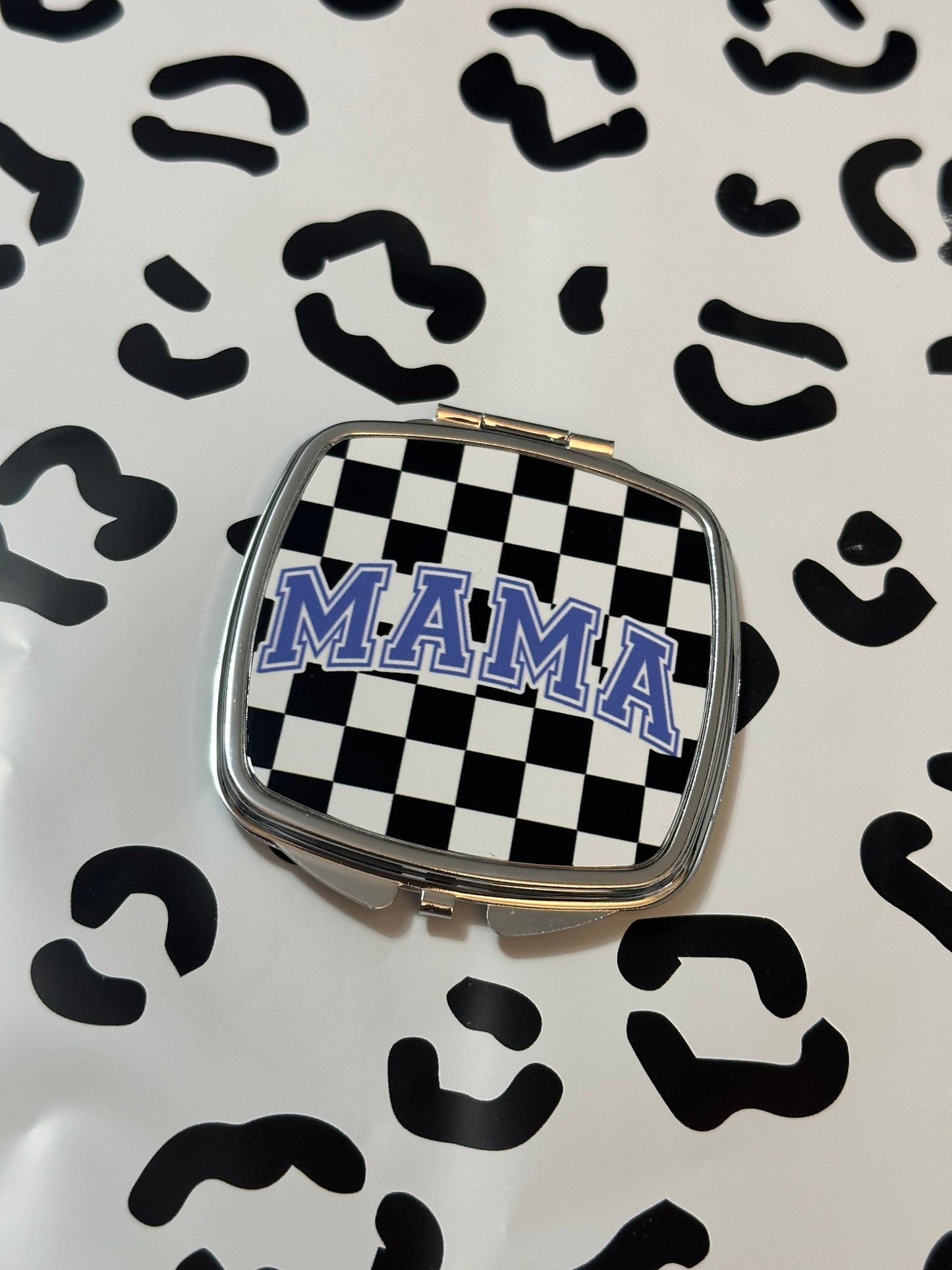 Purple Mama Checkered Compact Mirror- Square