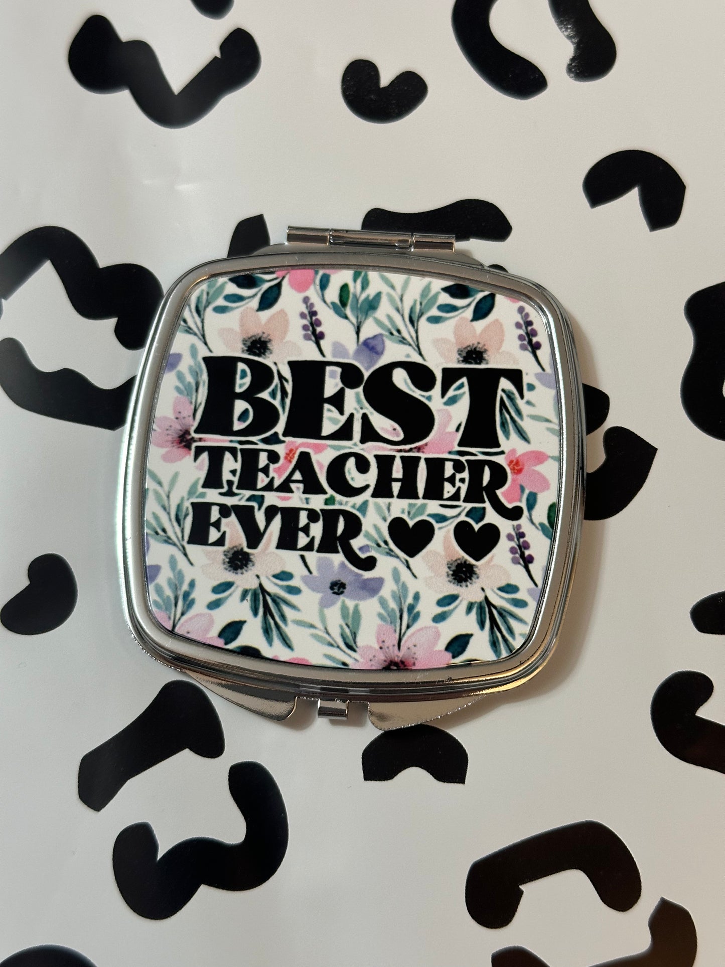 Floral Best Teacher Ever Compact Mirror- Square