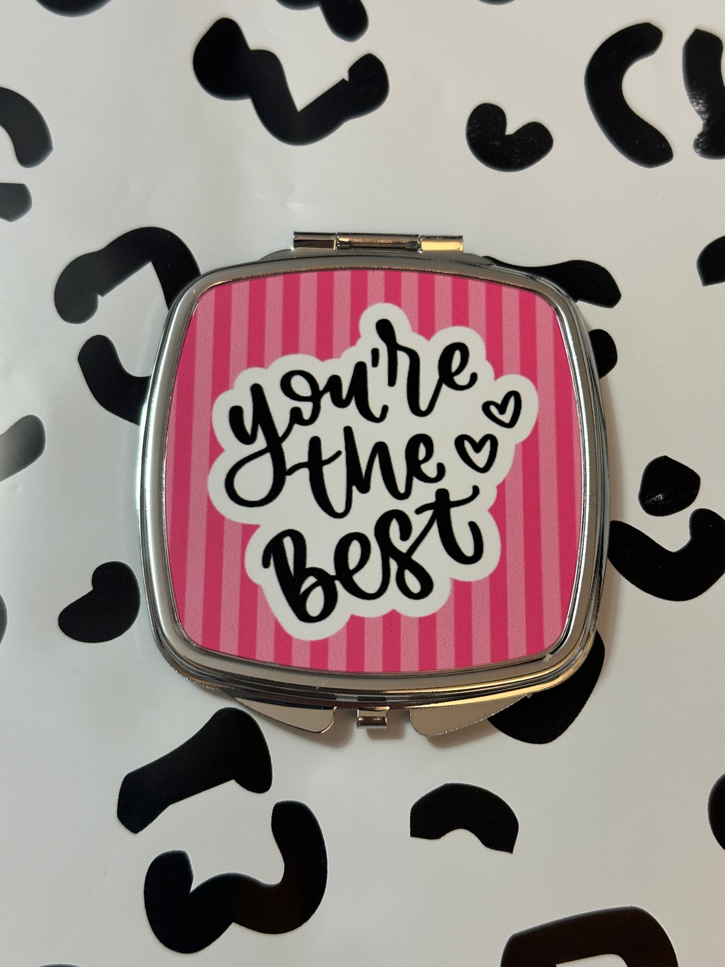 Pink Stripe You're the Best Compact Mirror- Square