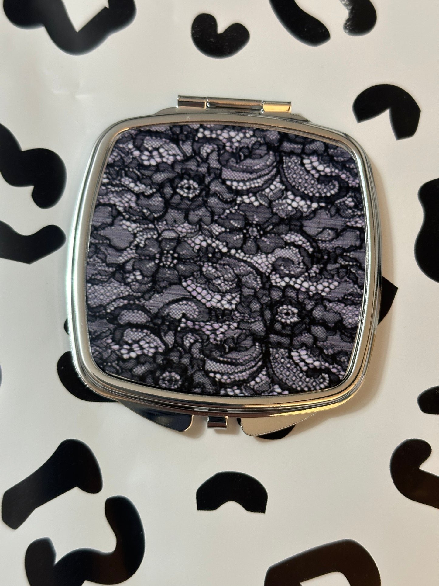Black Lace Compact Mirror- Square