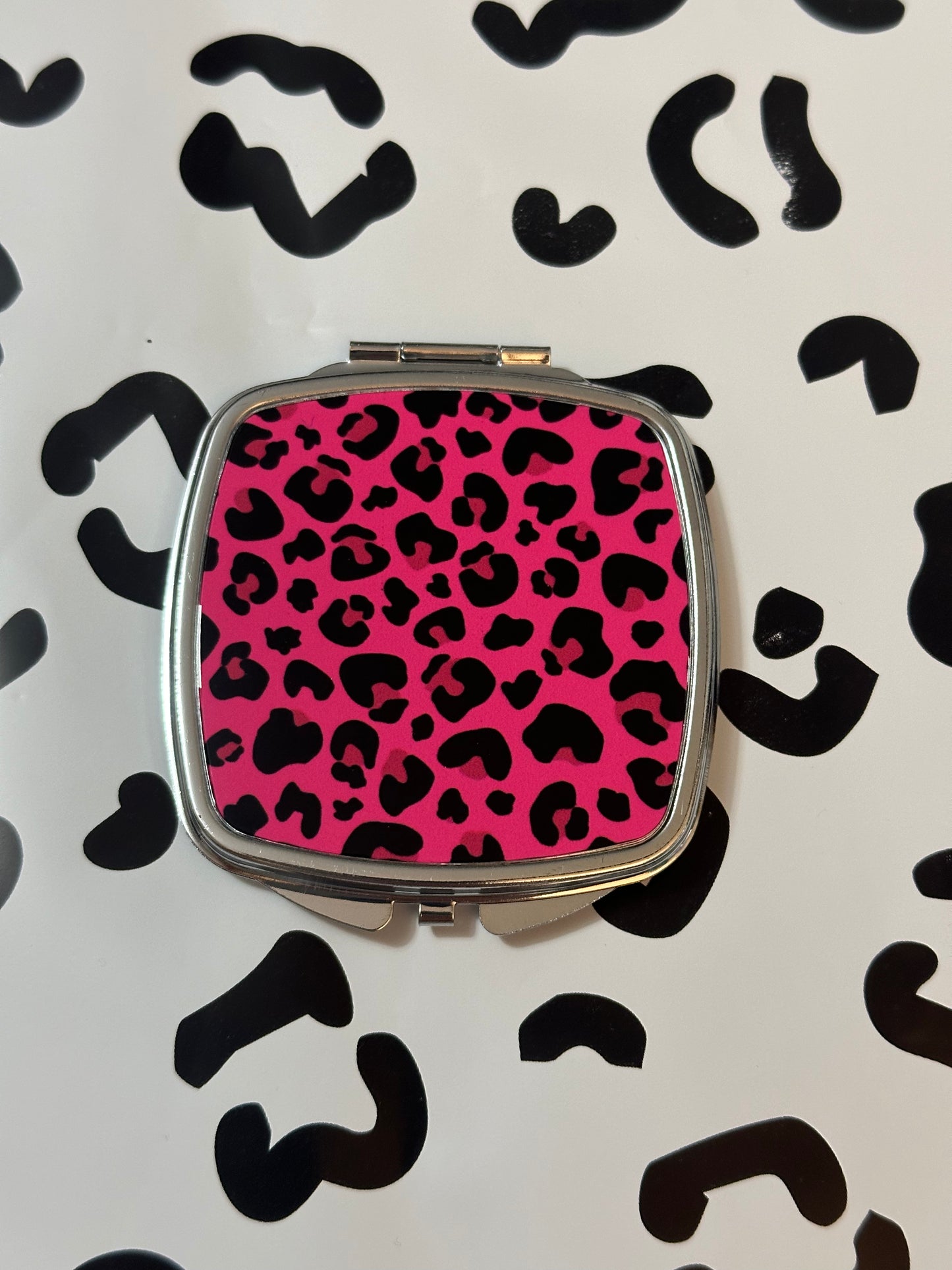Hot Pink Leopard Compact Mirror- Square