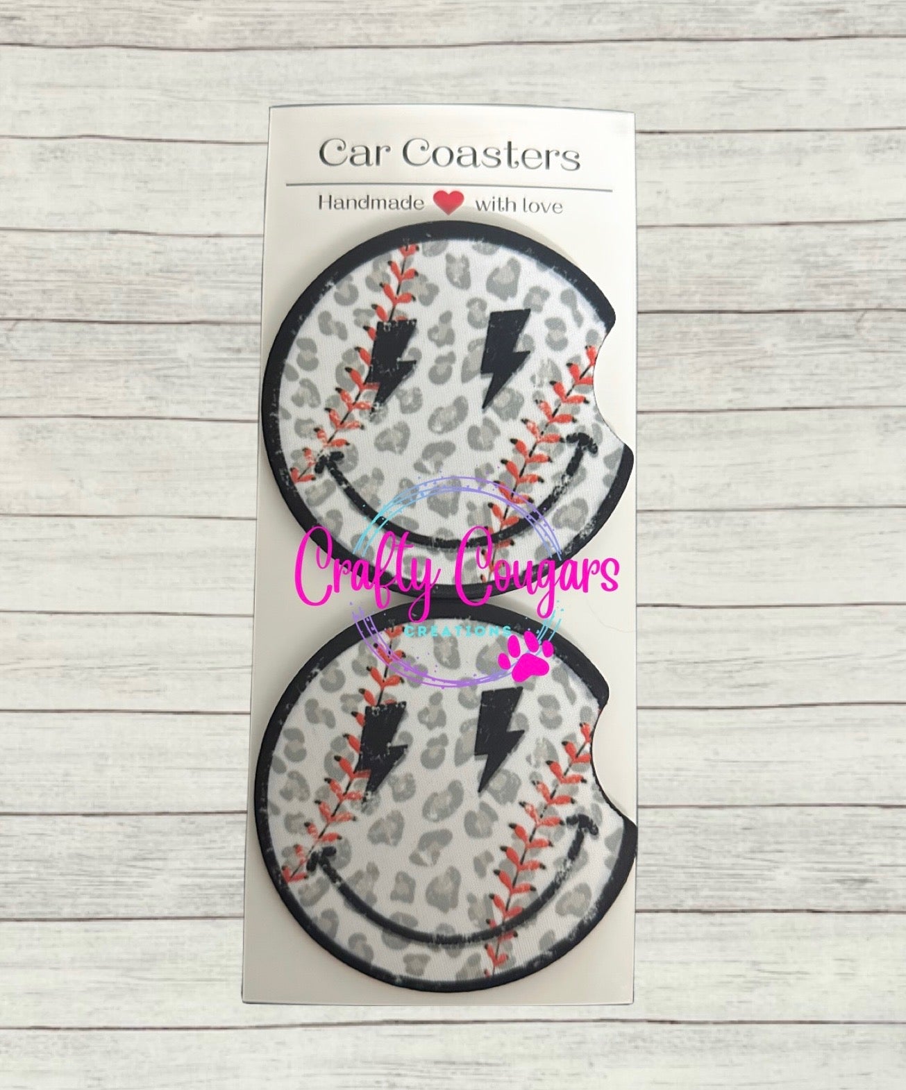 Baseball Smiley Car Coasters