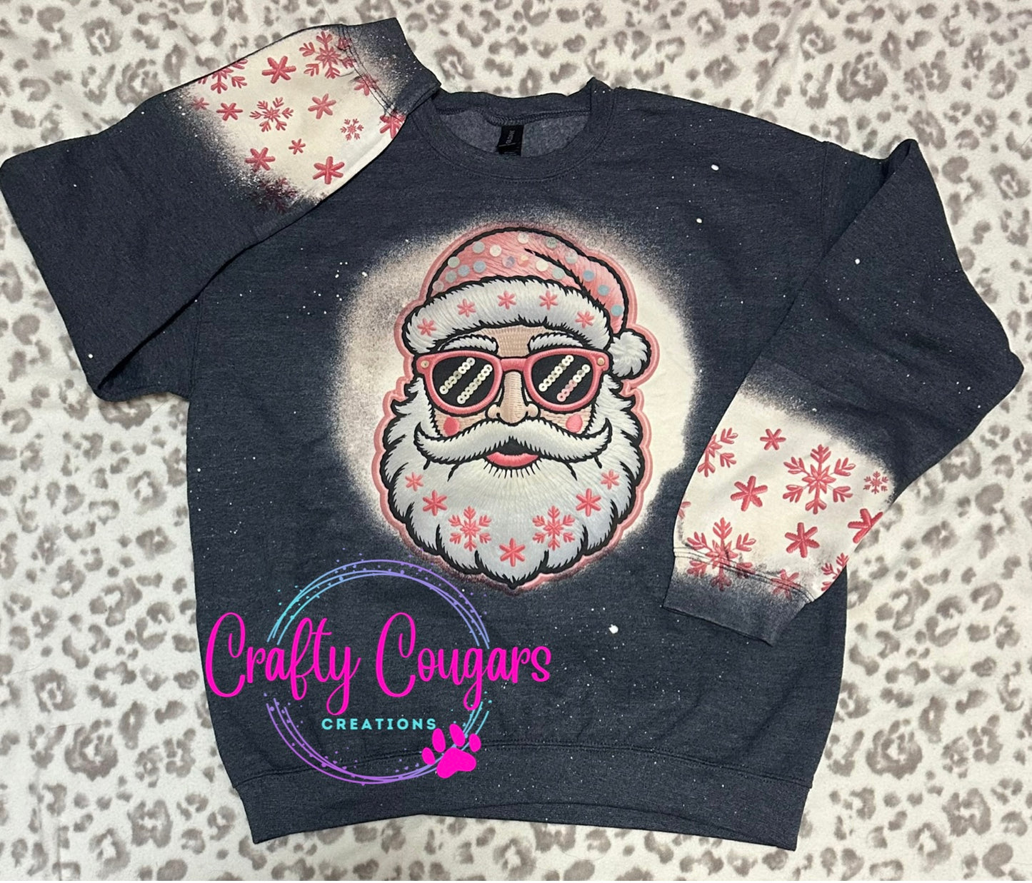 Pink Faux Crochet Santa Sweatshirt