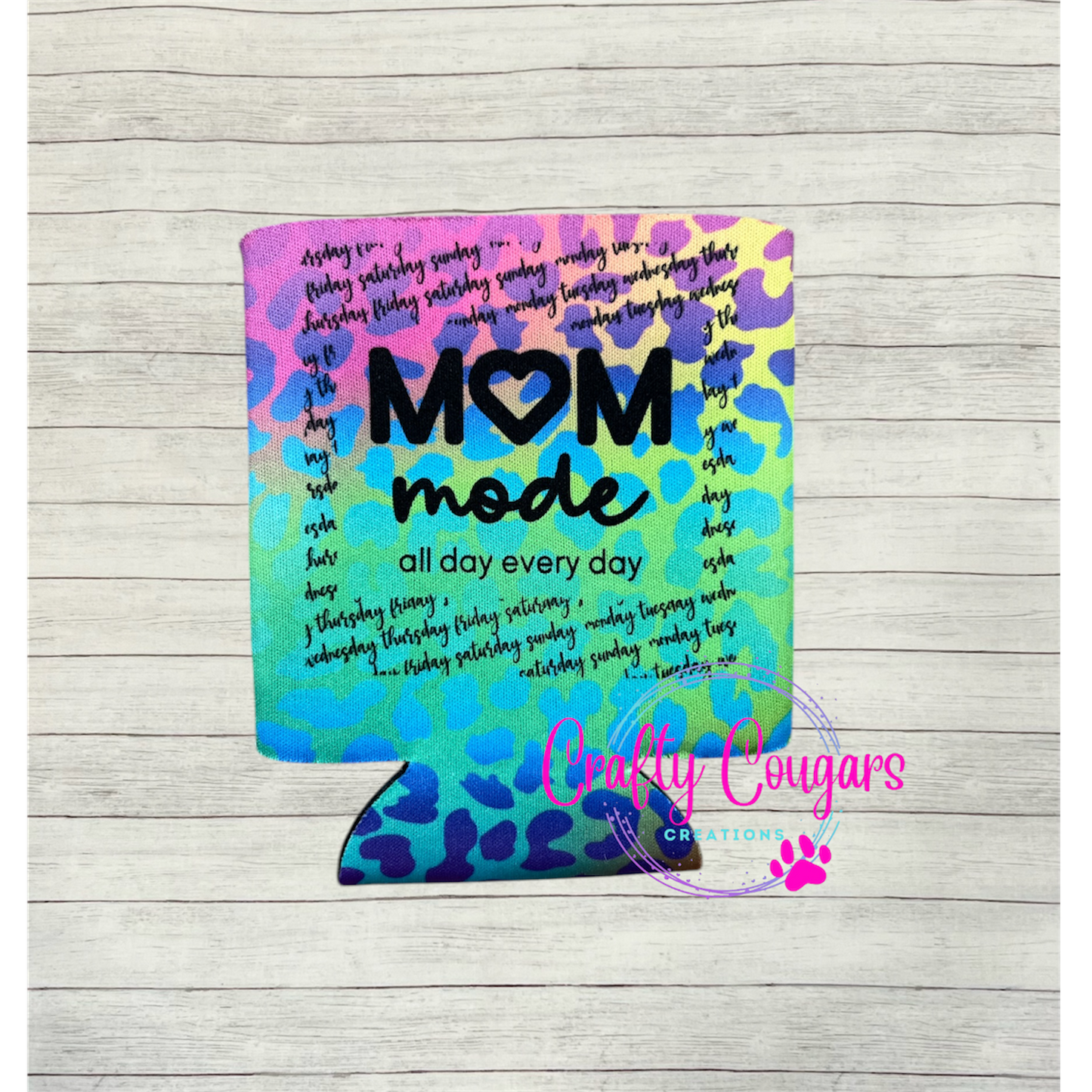 Mom Mode Bright Leopard Koozie
