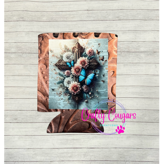 Butterflies & Floral Cross Koozie