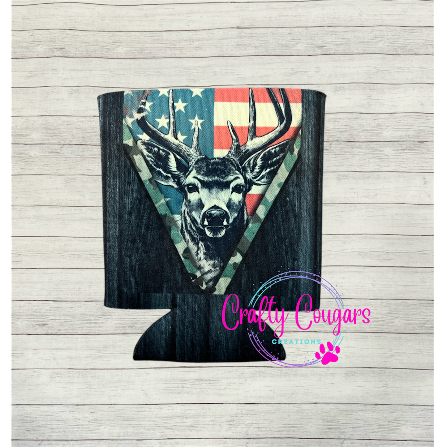 American Flag Deer Koozie