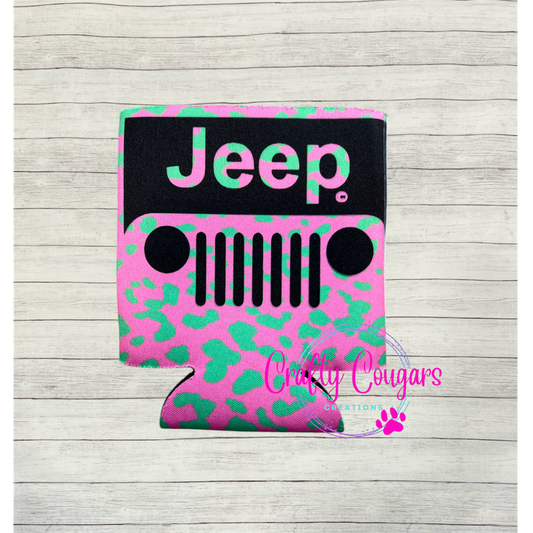 Pink & Green Leopard Jeep Koozie