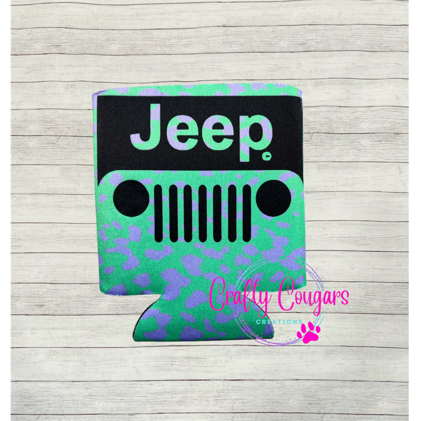 Green & Purple Leopard Jeep Koozie