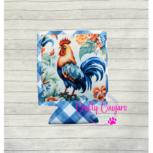 Blue Plaid Rooster Koozie