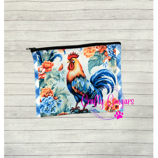 Blue Plaid Rooster Zipper Bag
