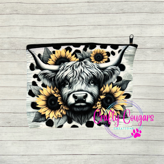 Highland Cow with Sunflowers Zipper Bag