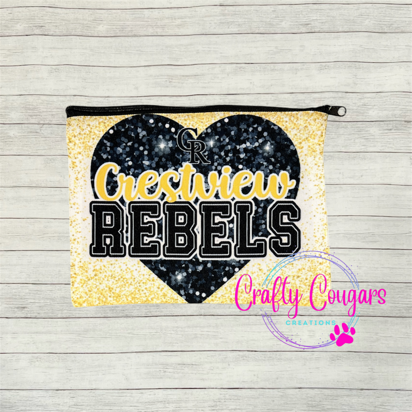 Crestview Rebels Faux Glitter Zipper Bag