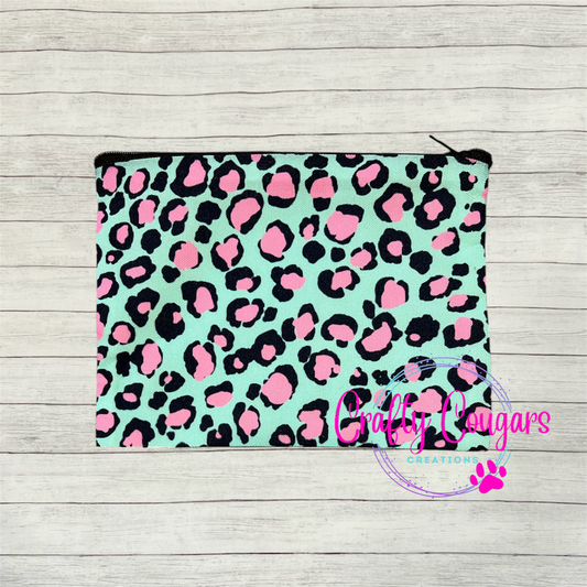 Teal & Pink Leopard Zipper Bag