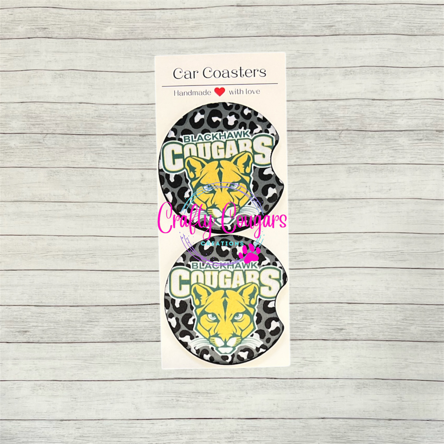 Blackhawk Cougars Leopard Car Coasters