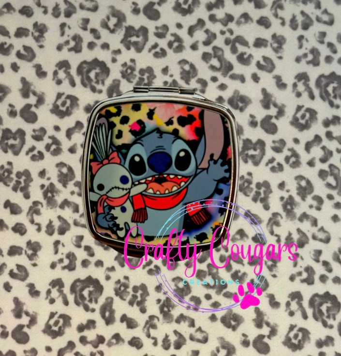 St!tch leopard Compact Mirror- square