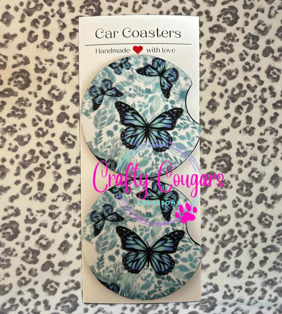 Turquoise butterflies Car Coasters