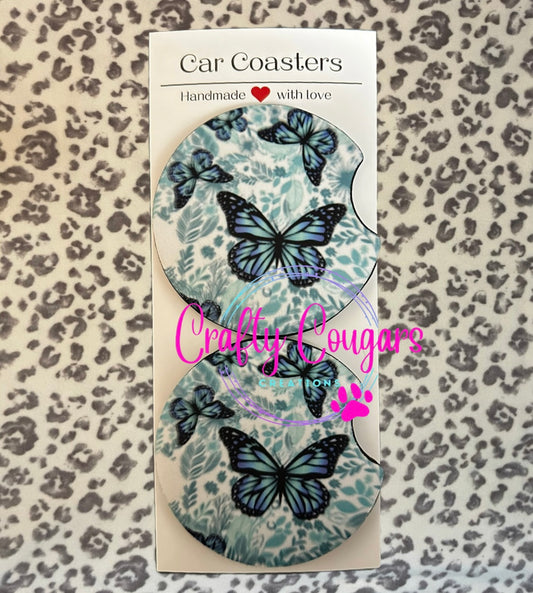 Turquoise butterflies Car Coasters