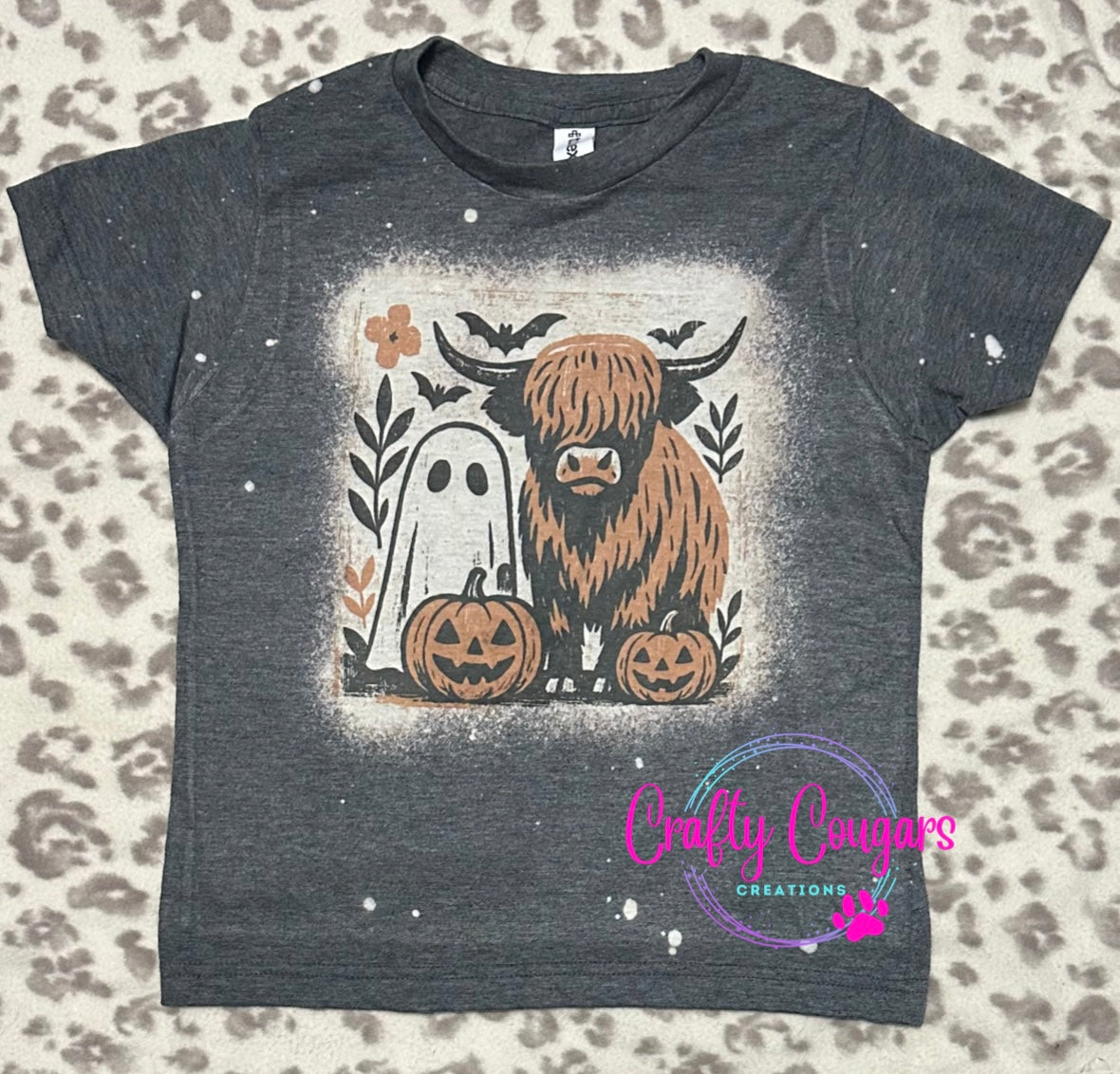 YOUTH Distressed Highland cow ghost T-Shirt