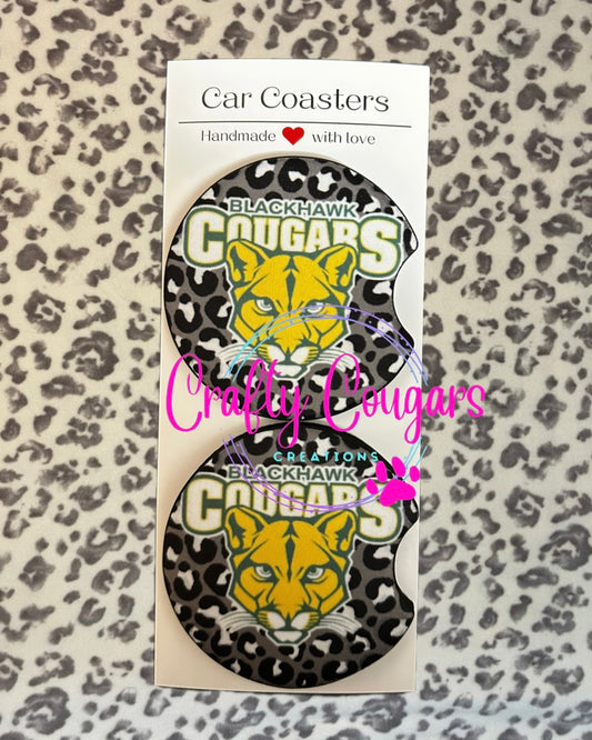 Blackhawk Cougars Leopard Car Coasters
