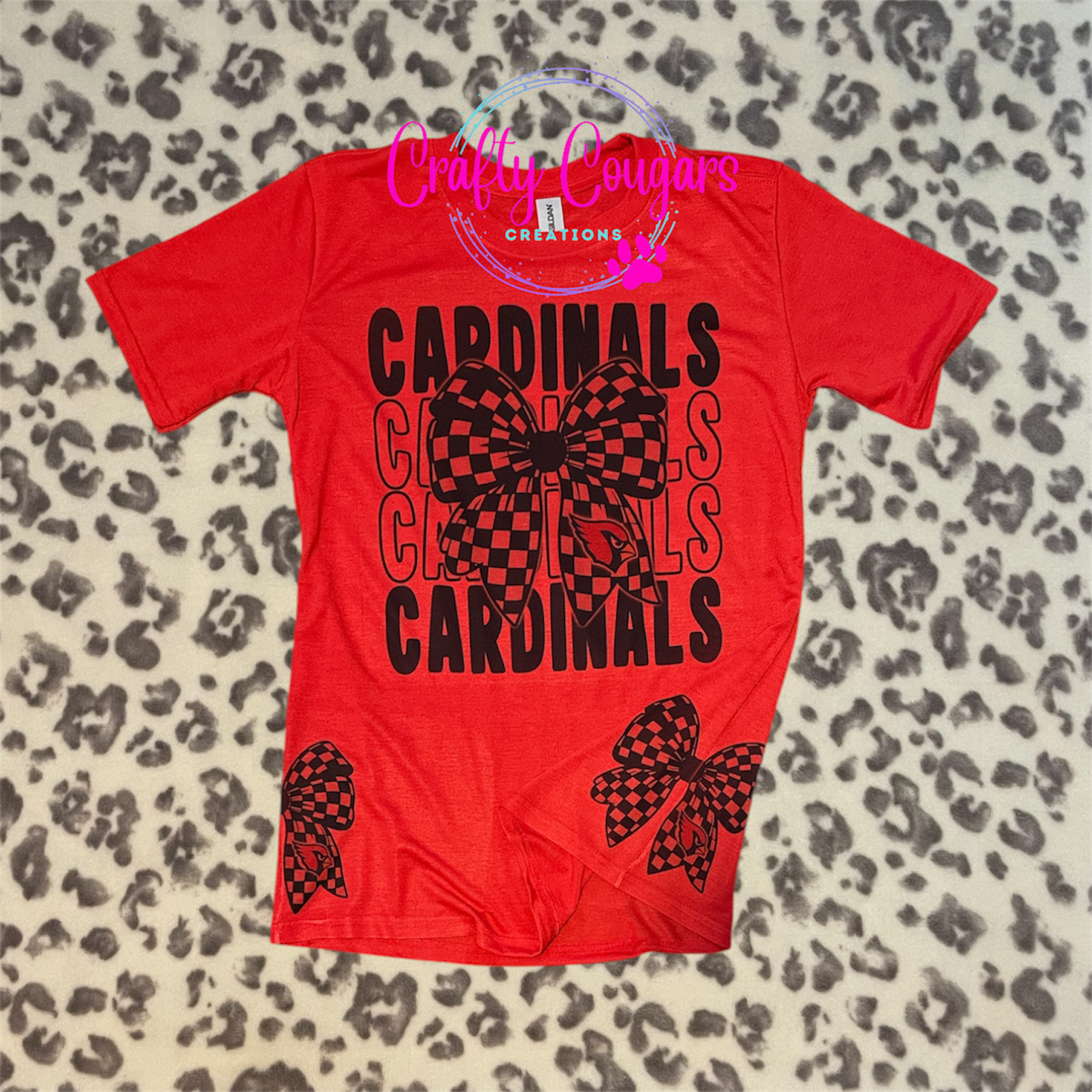 Canfield Cardinals Checked Bow T-Shirt