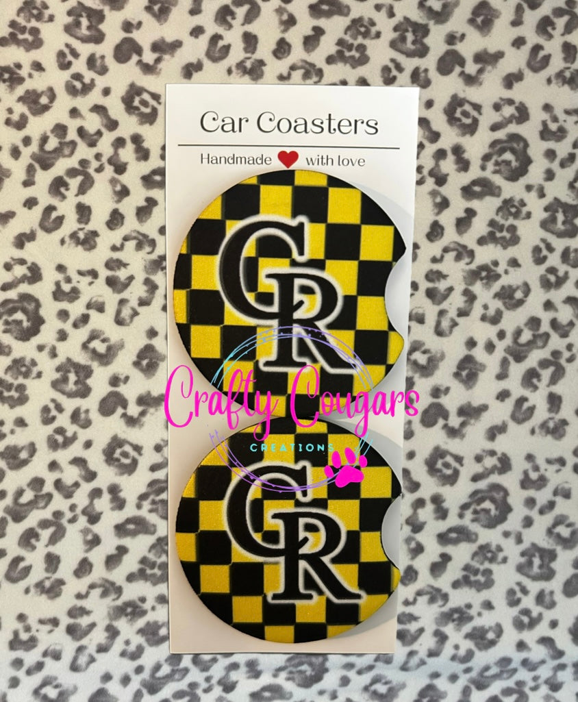 CR Black and Gold checkered Car Coasters