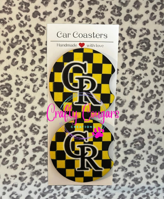 CR Black and Gold checkered Car Coasters
