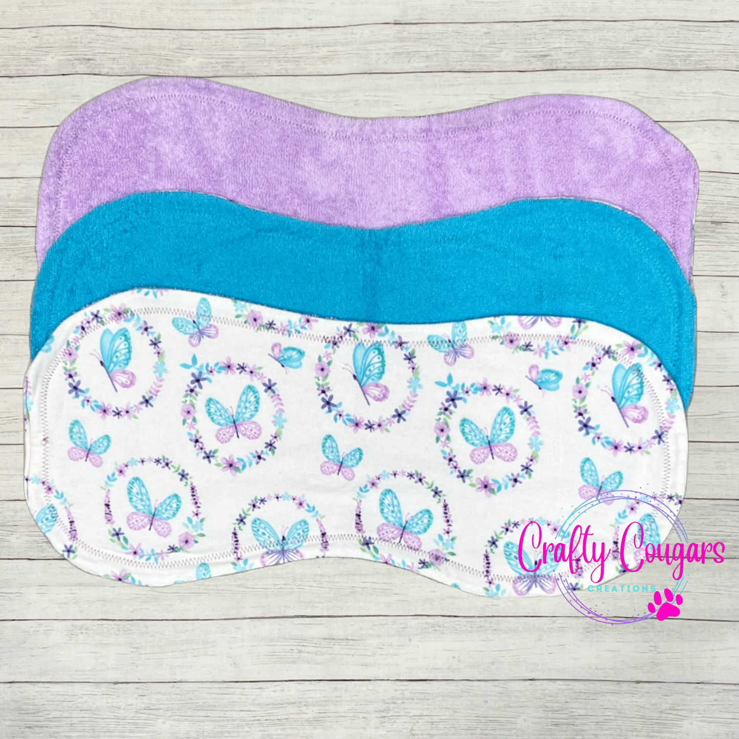 Purple and Turquoise Butterflies Burp Rag