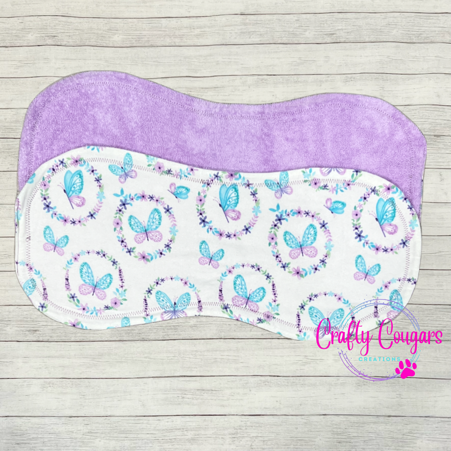 Purple and Turquoise Butterflies Burp Rag