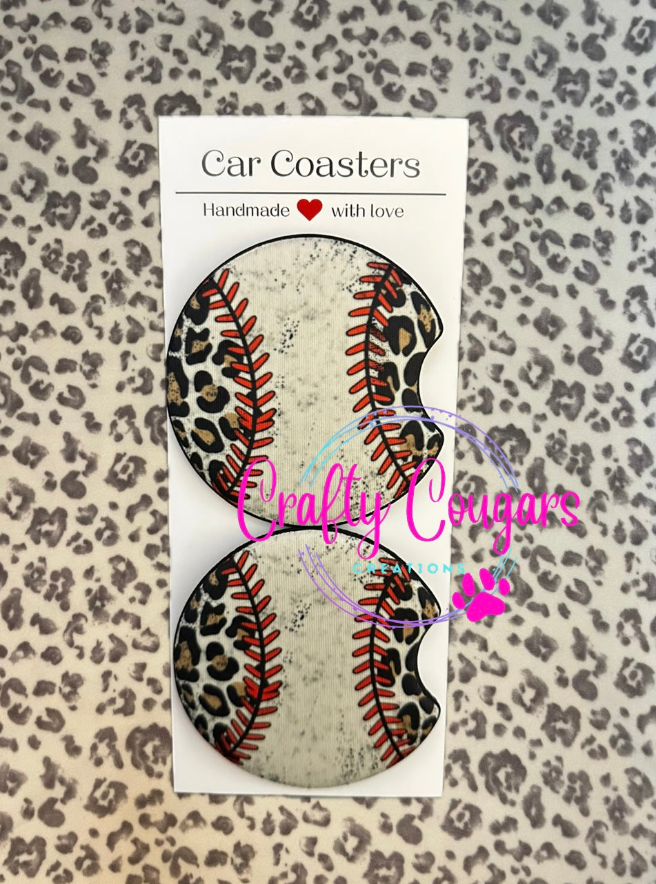 Baseball leopard Car Coasters