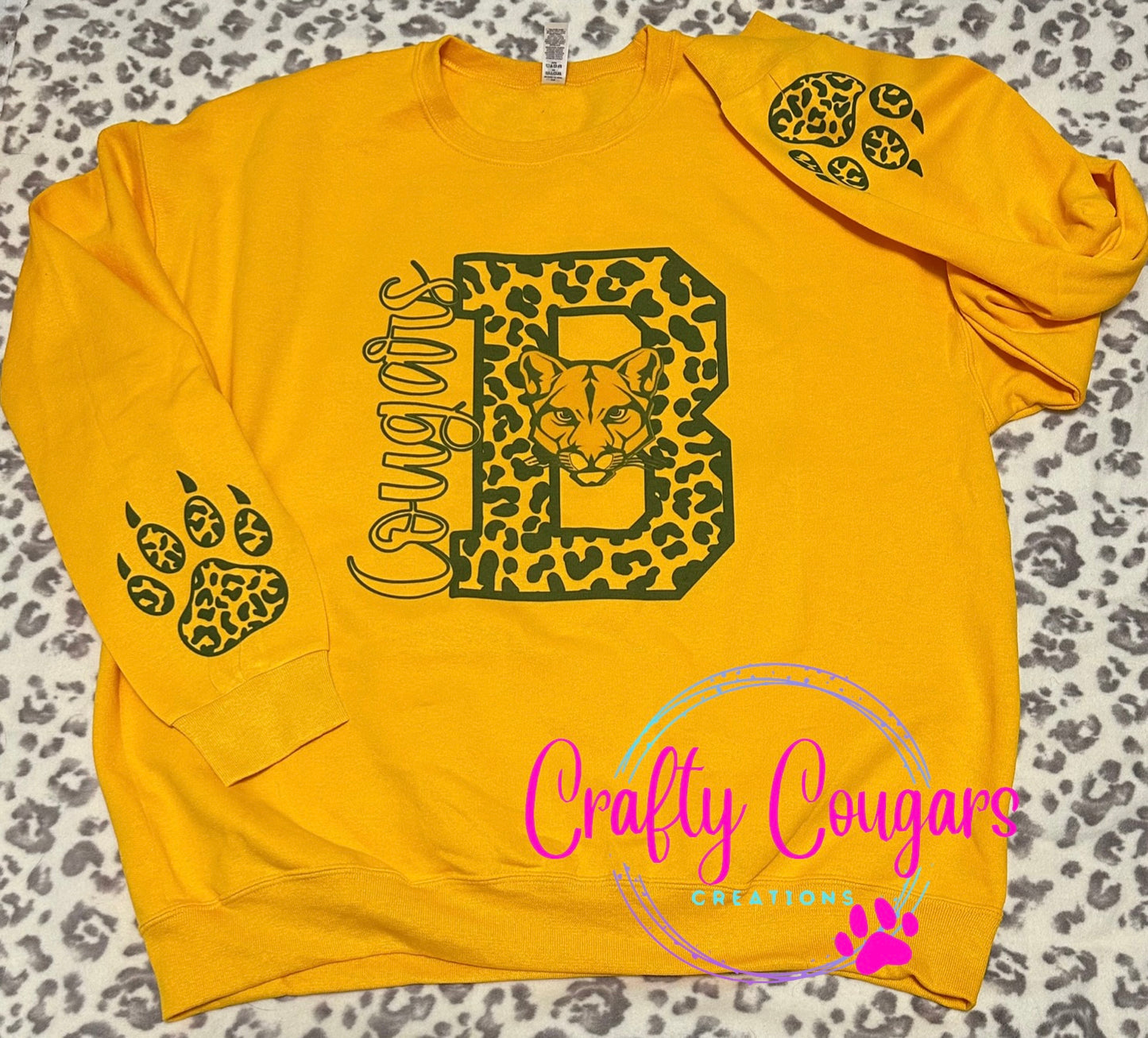Leopard Blackhawk Cougars with Paw Prints on sleeves- Sweatshirt