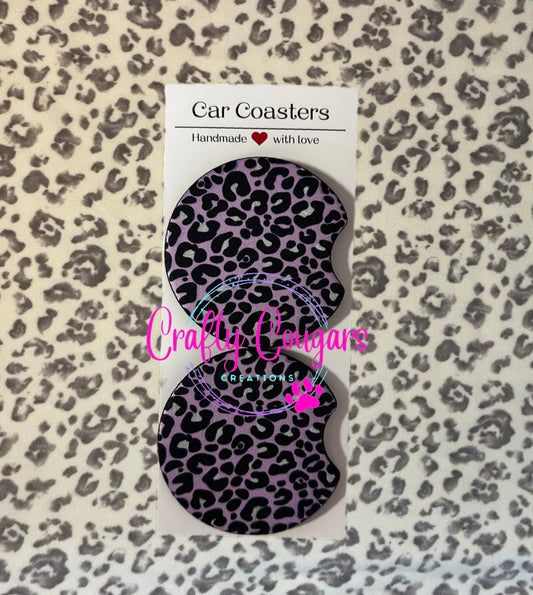Purple/Silver Leopard Car Coasters