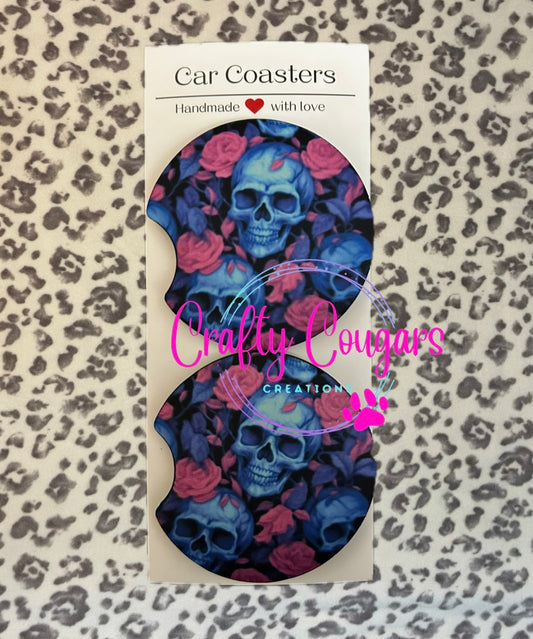 Roses and blue skulls Car Coasters