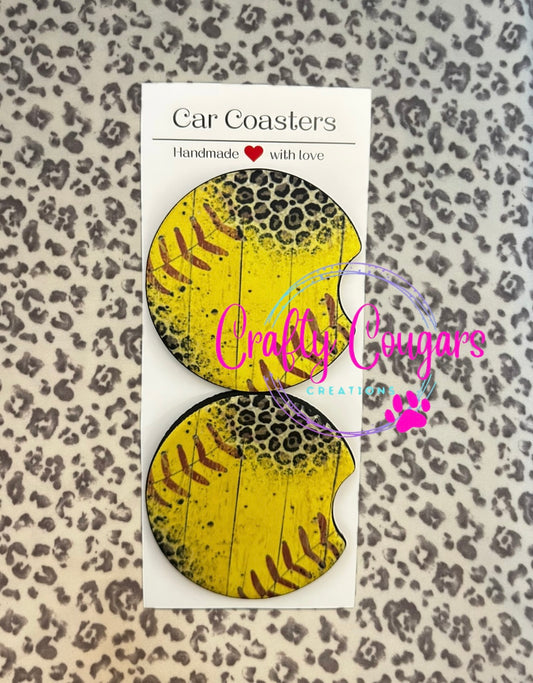 Softball leopard Car Coasters