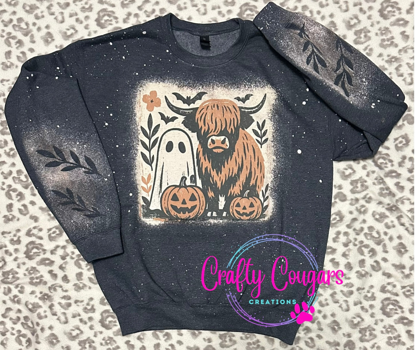 Distressed Highland cow ghost Sweatshirt