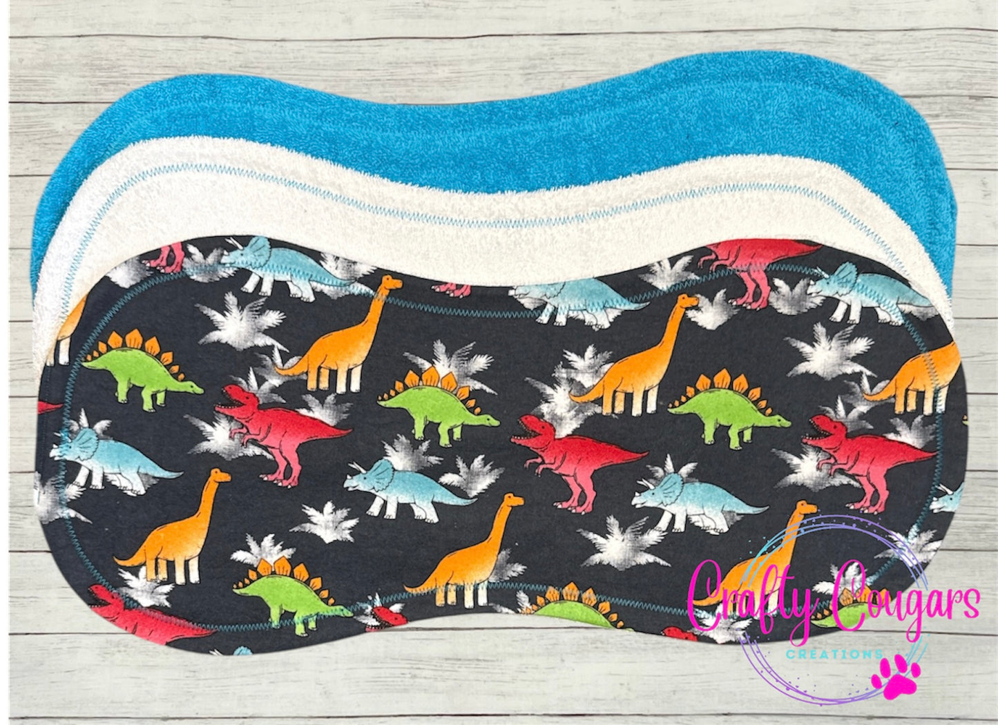 Colorful Dinos on Gray Burp Rag