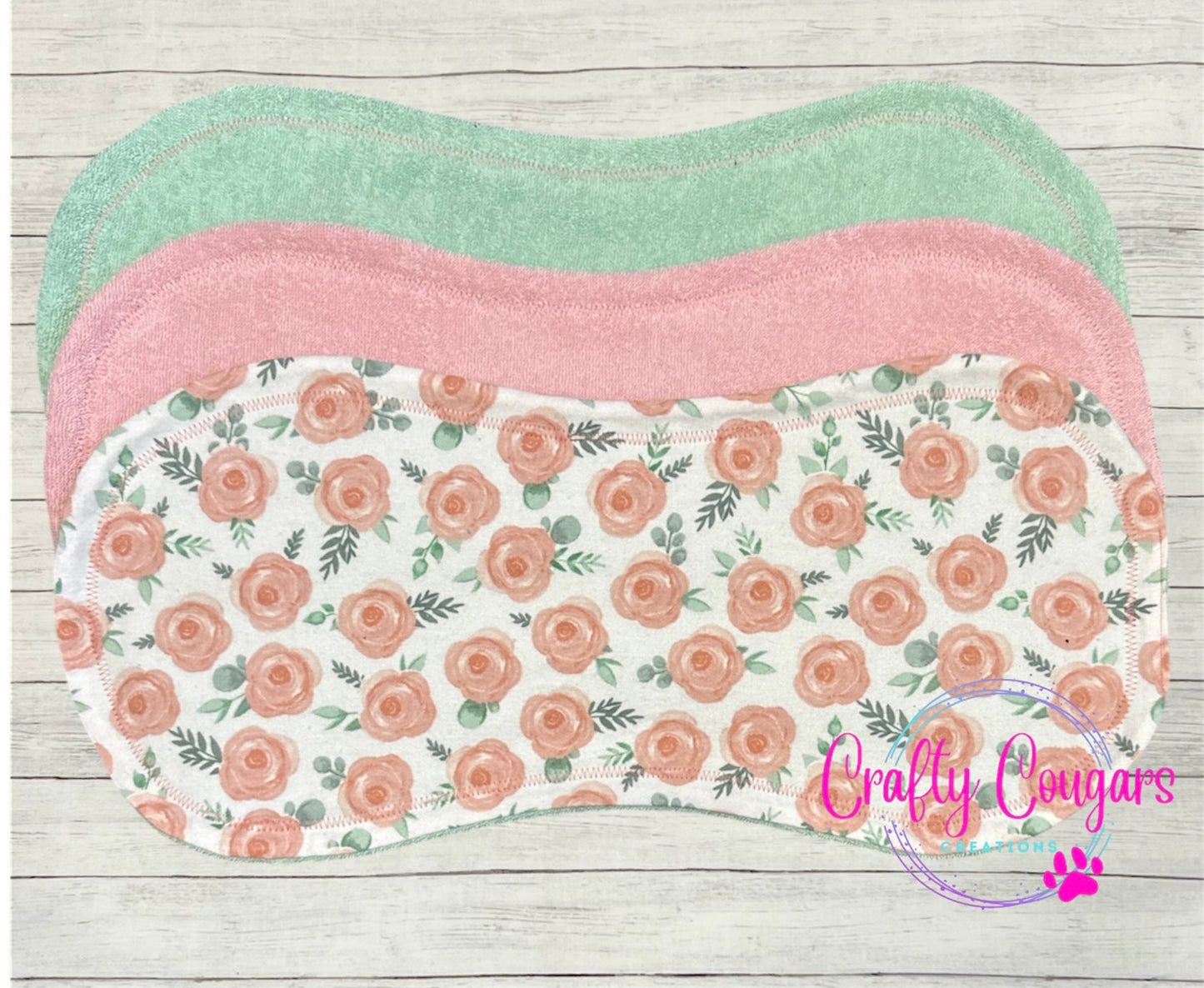 Sage and Pink Floral Burp Rag