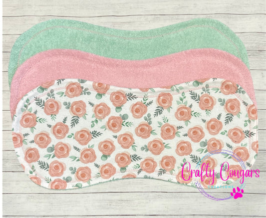 Sage and Pink Floral Burp Rag