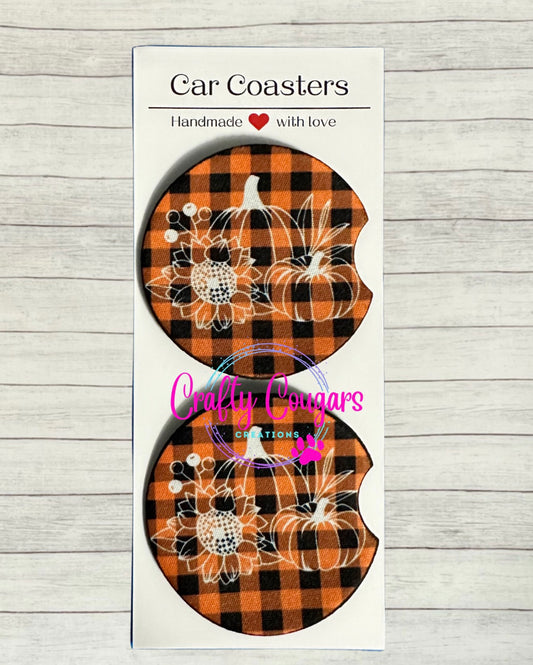 Pumpkins black and orange plaid Car Coasters