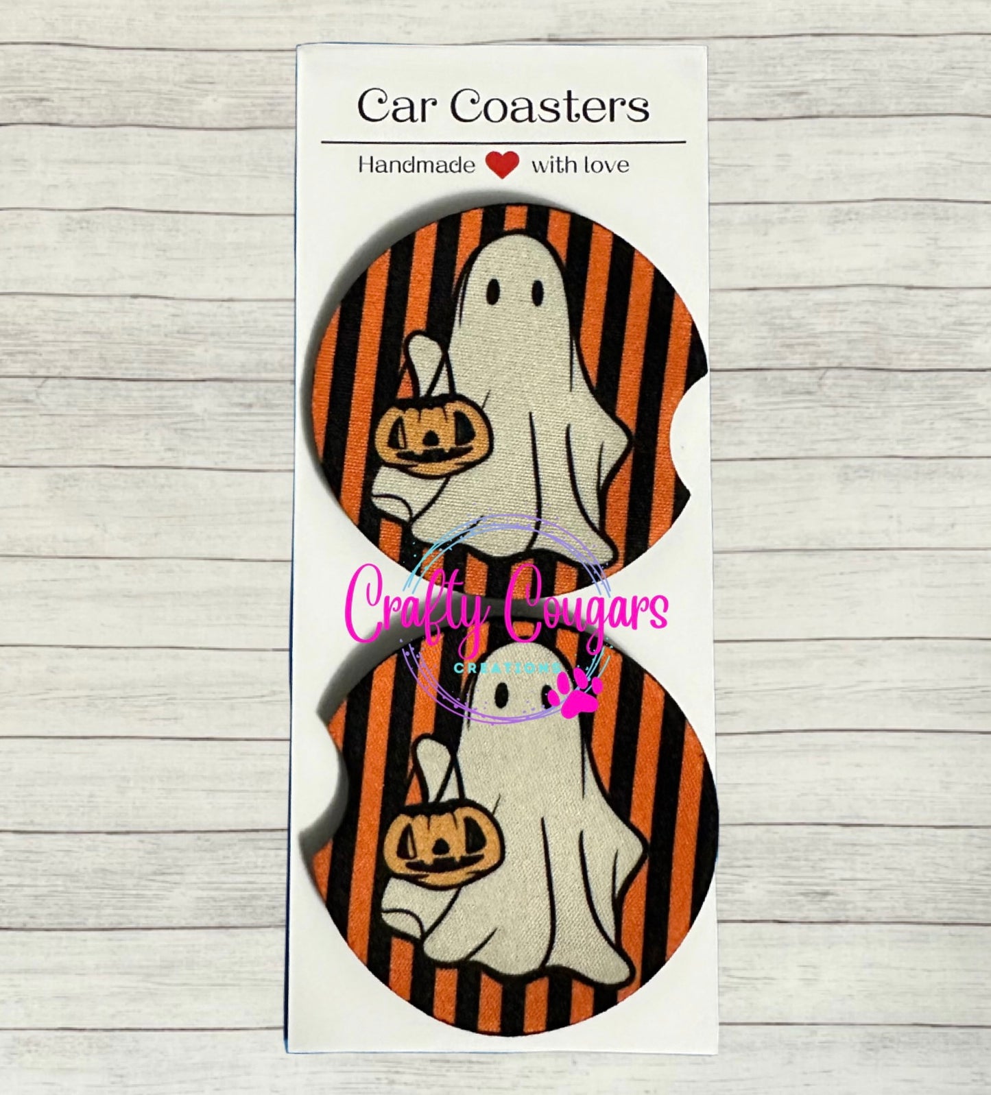 Ghost trick or treating Car Coasters