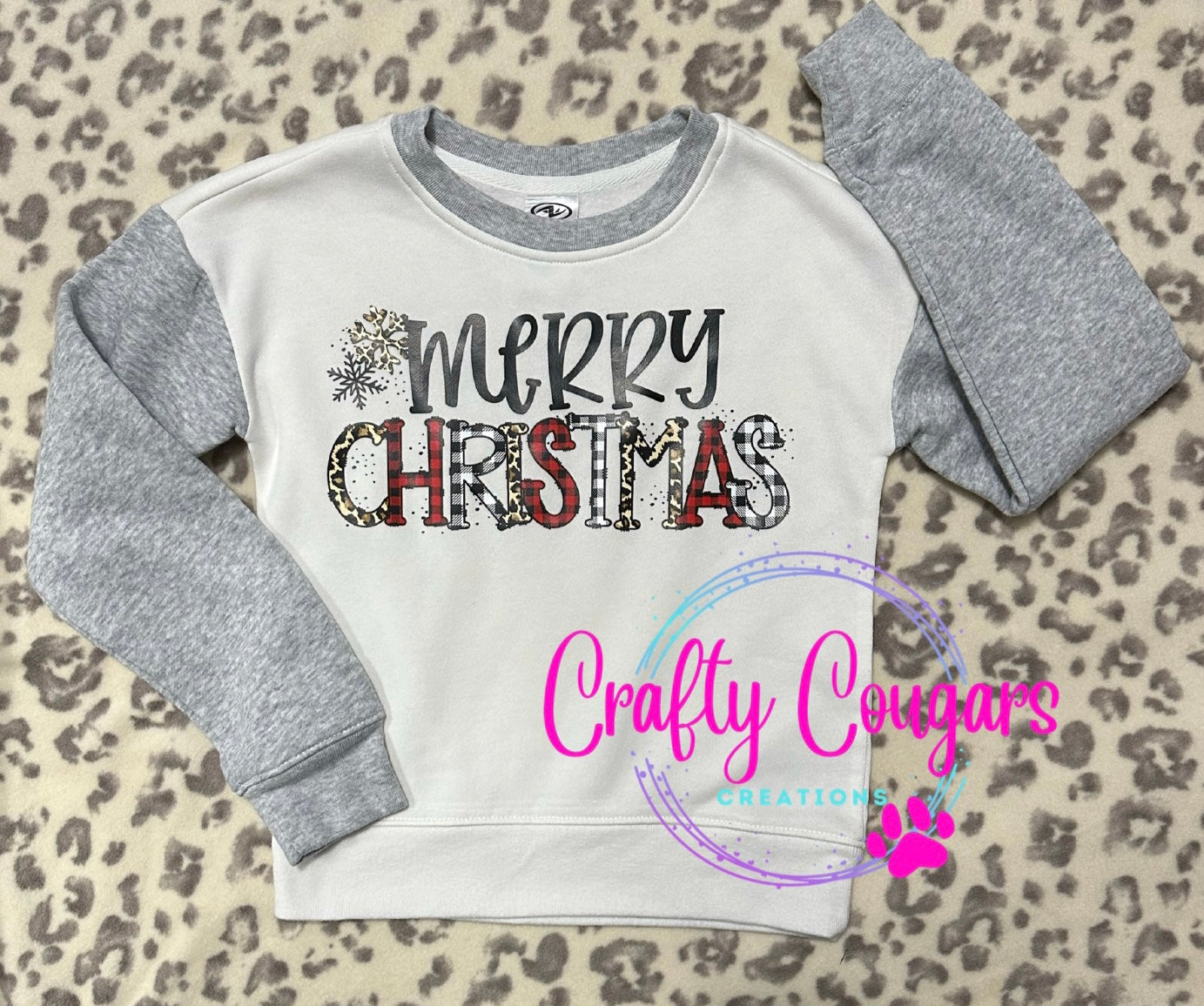 YOUTH Sweatshirt- Merry Christmas Leopard Plaid