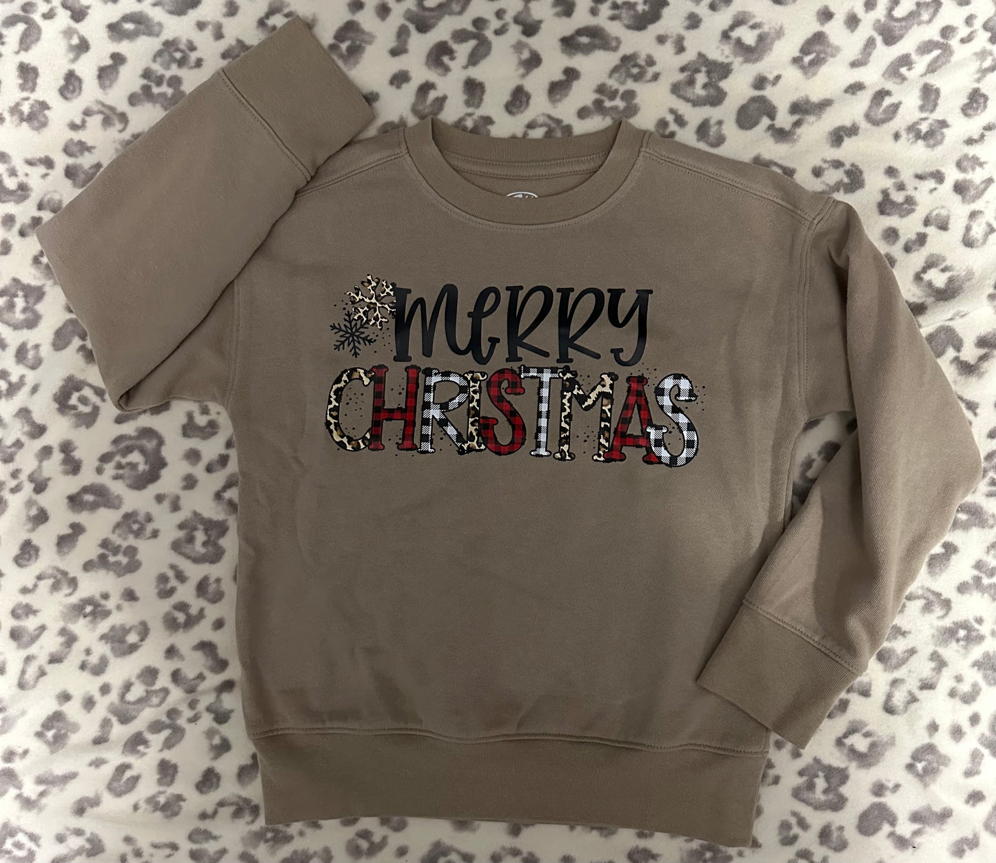 YOUTH Sweatshirt- Merry Christmas Leopard Plaid