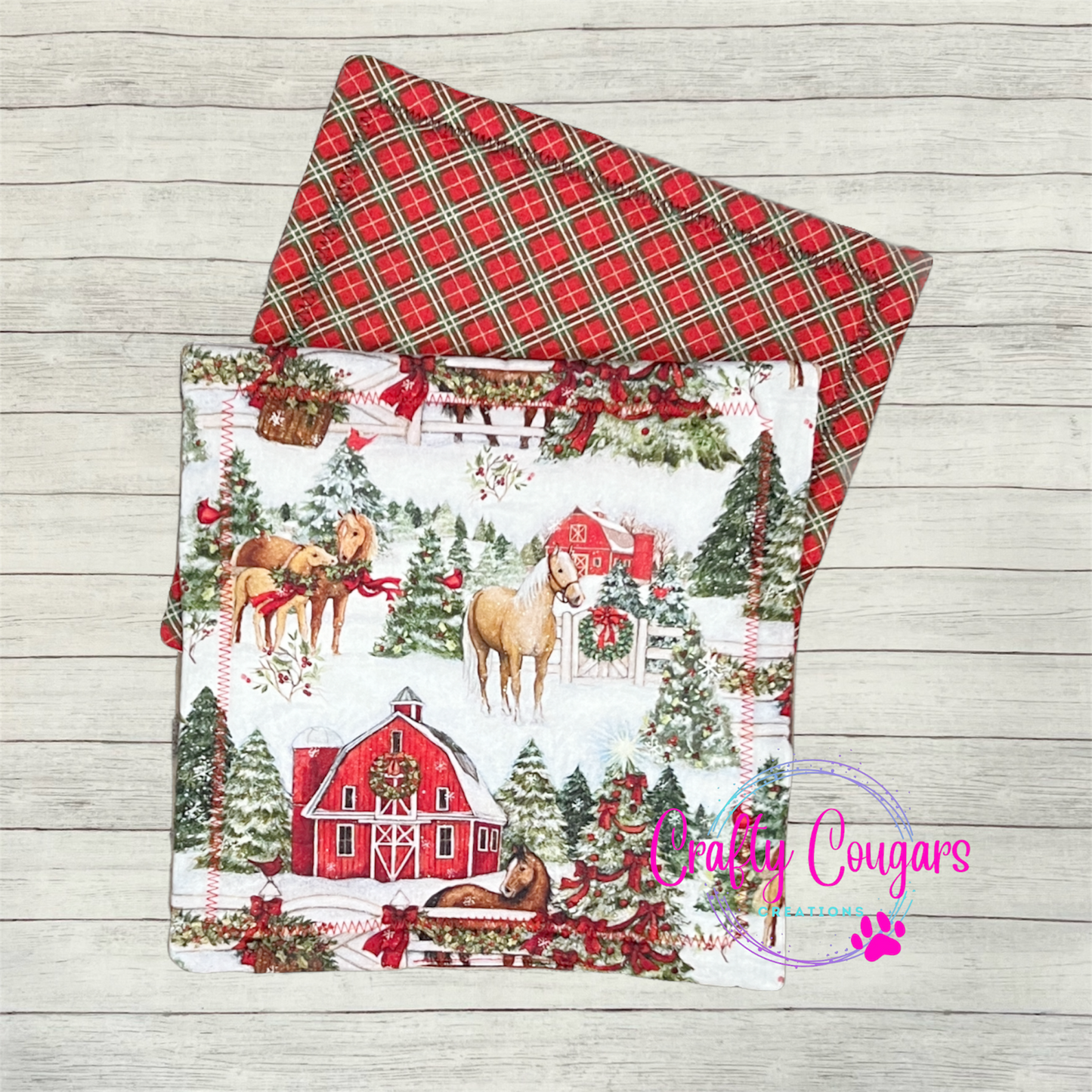 Barn and Horses Christmas Pot Holder