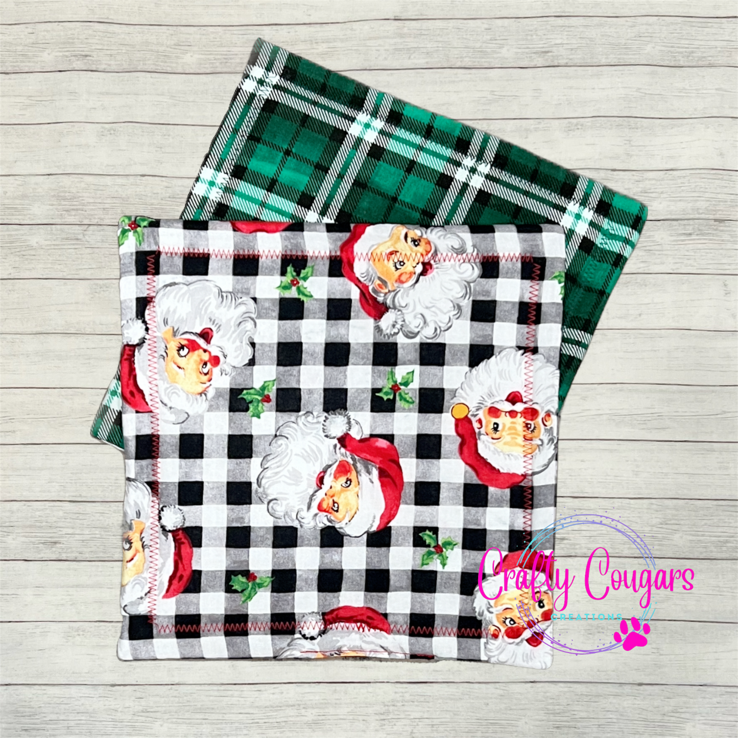 Jolly Santa on Plaid Pot Holder