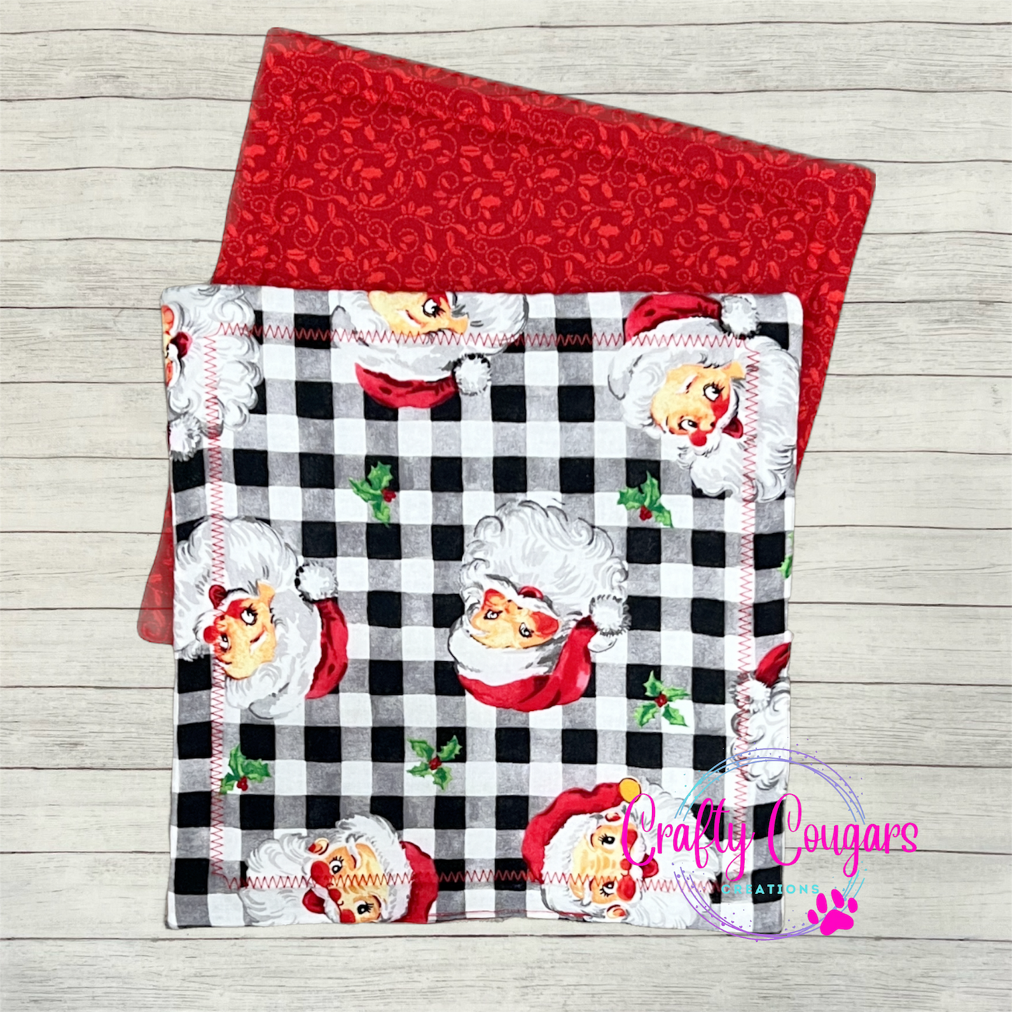 Jolly Santa on Plaid Pot Holder