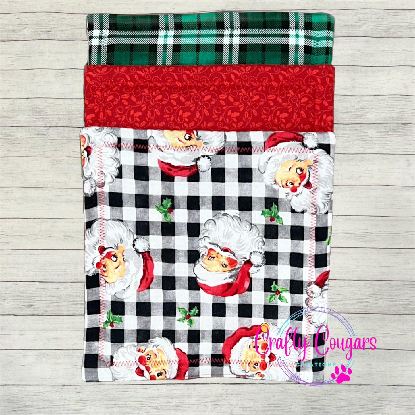 Jolly Santa on Plaid Pot Holder